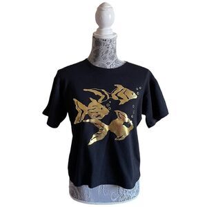 VINTAGE 90s Era The Icing Gold Foil Embossed Fish Top Black